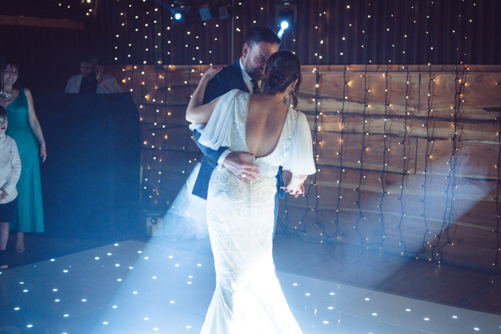 bride and groom during their first dance at a wedding in cheshire