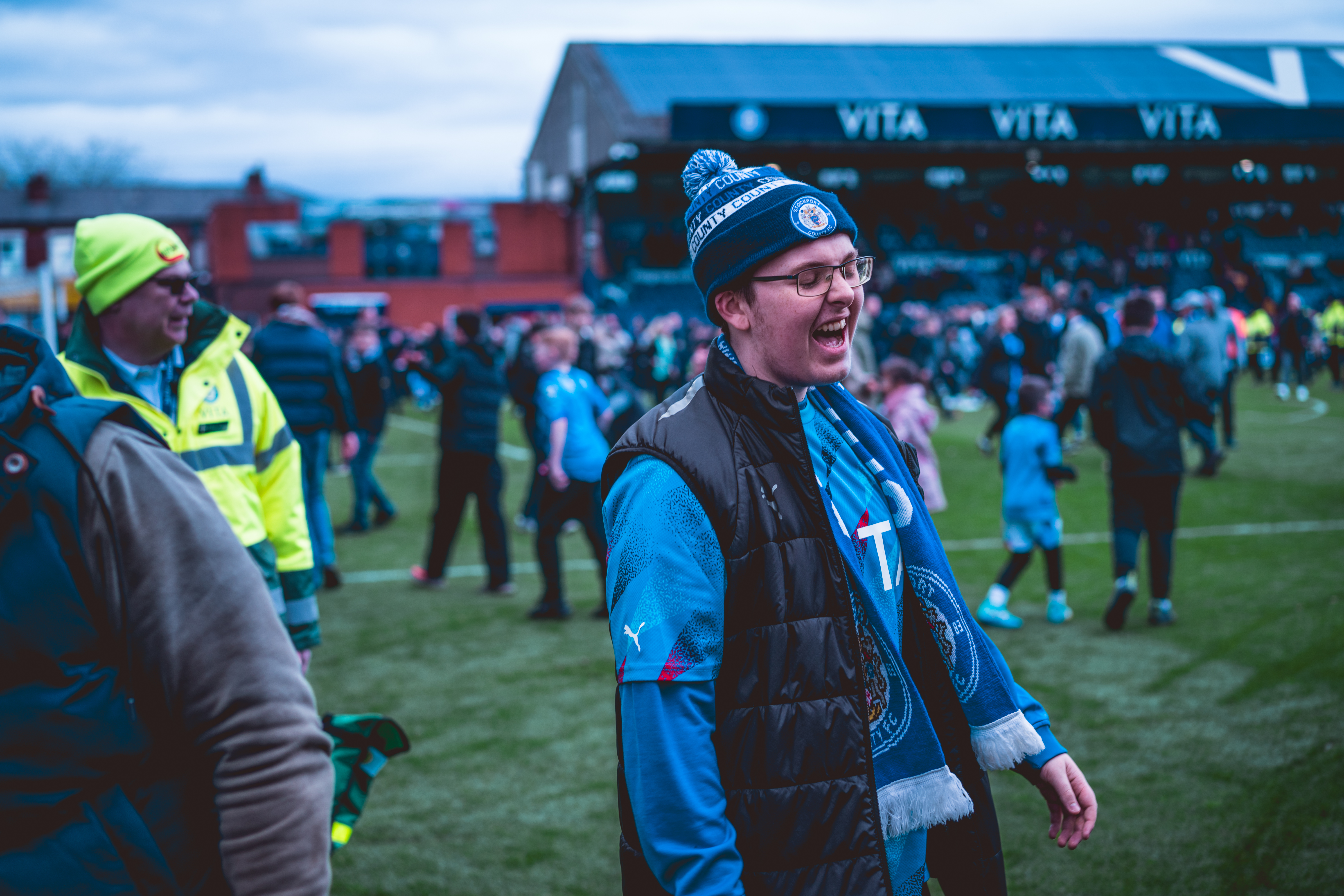 fan laughing during stockport county promotion